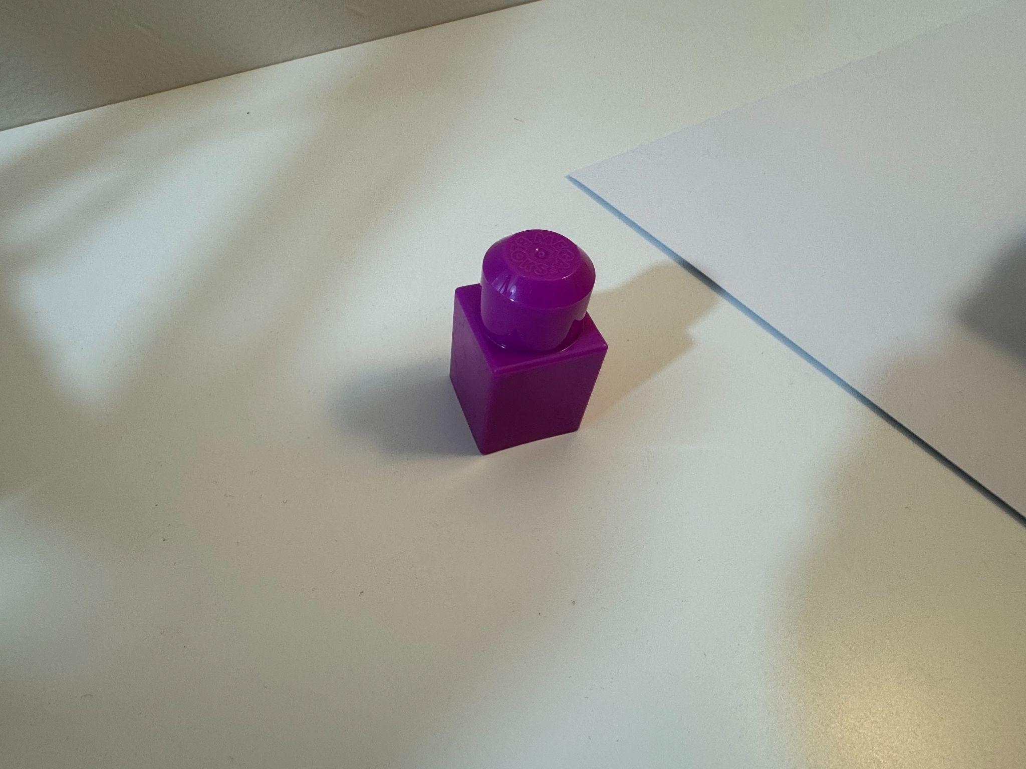 Purple rigid toy block used only in the unfamiliar-object condition